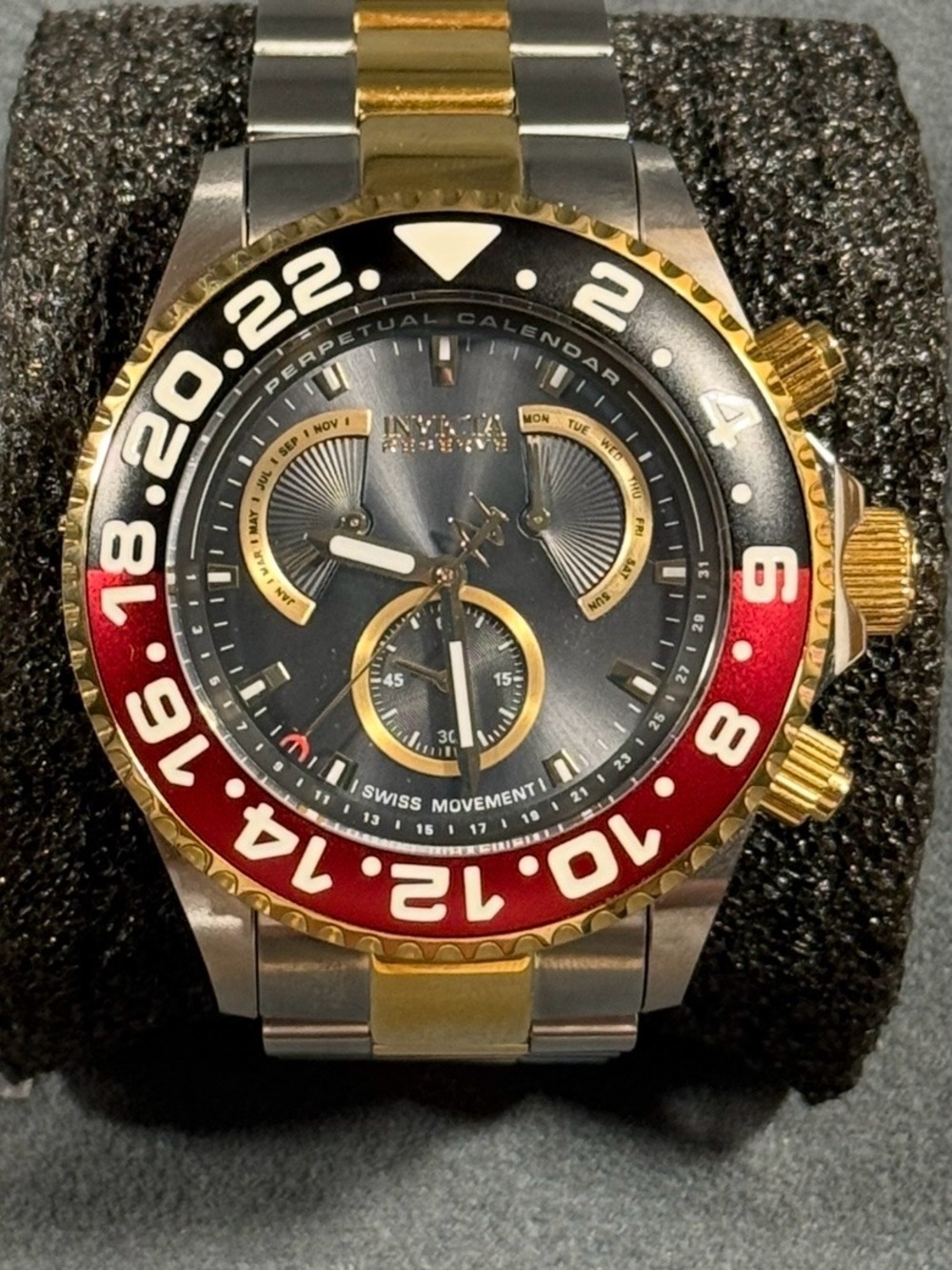 Invicta 29958 Reserve Pro Diver Two-Tone Chronograph Watch in Black Red and Gold